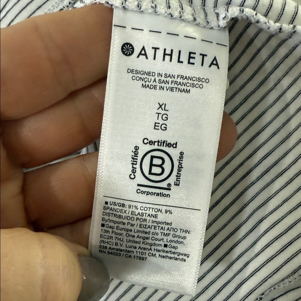 Athleta White with Gray Striped V-Neck Long Sleeve Top‎ XL - Picture 4 of 6